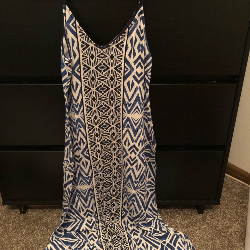 Blue and white tribal maxi